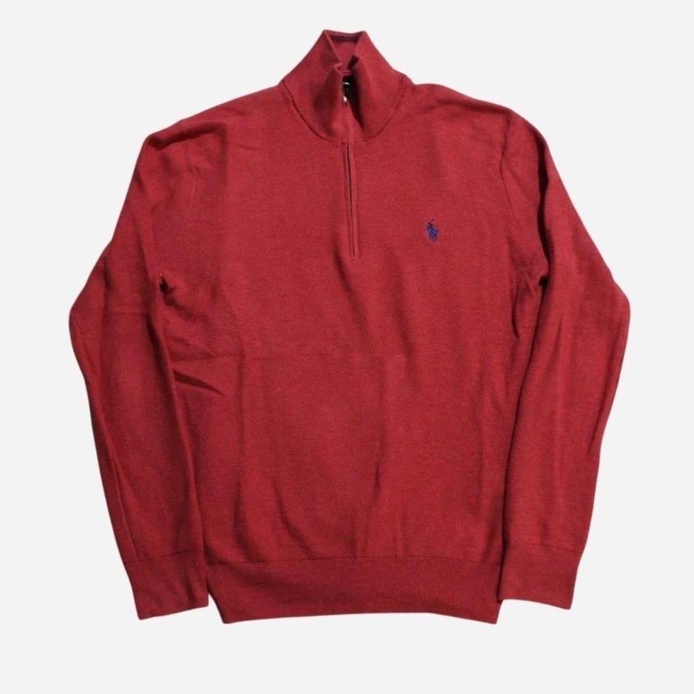 Mens Y2K Style Preppy Professional Polo Ralph Lauren Pink 1/4 Zip Sweater - Picture 2 of 8